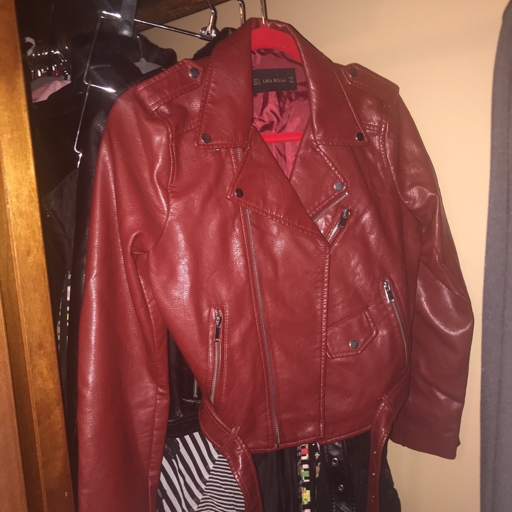 NWOT oxblood red faux leather Moto jacket sz L